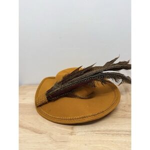 Bollman Vintage Fashion Hat Wool Felt Dramatic Feather Yellow Doeskin 17"‎